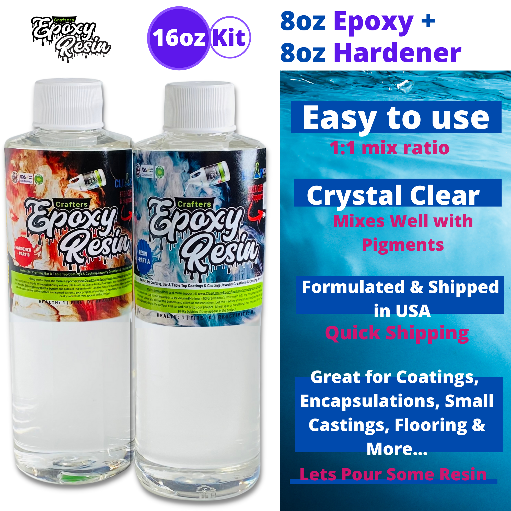 A+ Crafters Choice UV Stable Tumbler Epoxy 1 Gallon Kit, Clear